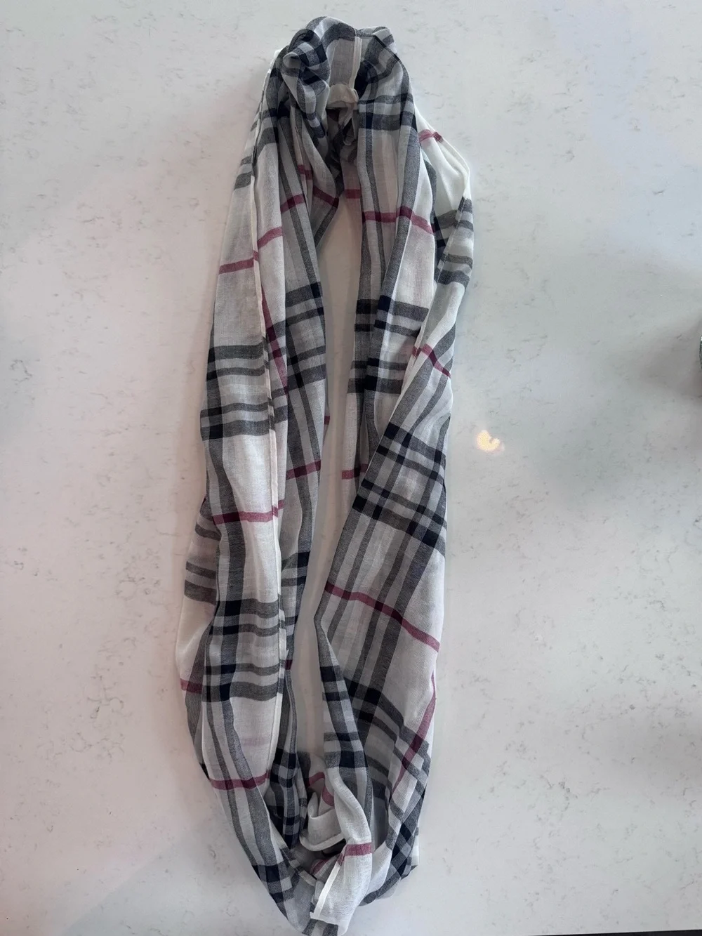 V. FRAAS White Plaid Scarf with Black and Red Stripes